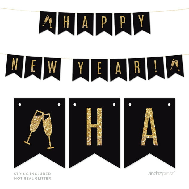 Happy New Year Holiday Party Decoration Glitter Jointed Letter Banner 2 COLORS 
